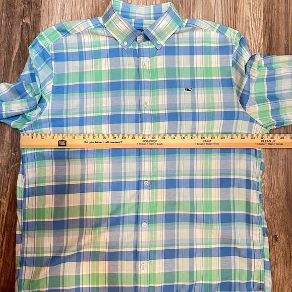 Vineyard Vines Men's‎ Large Long Sleeve Button-Up Whale Shirt Plaid Green Blue - Picture 5 of 9